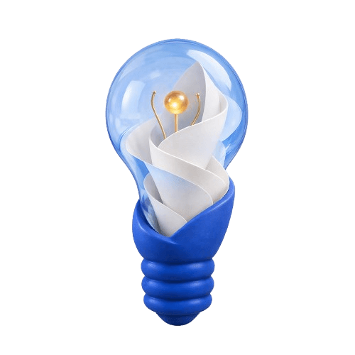 Objeto editorial de una bombilla azul que representa una idea.